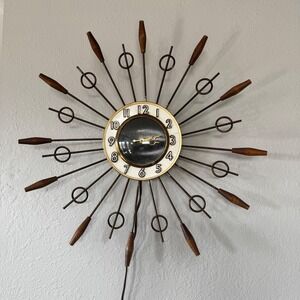 Vtg United Clock Corp Model 79 Sunburst Wall Clock Mid Century Modern MCM 18"
